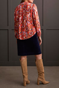 Hot Coral Printed Button Front Blouse