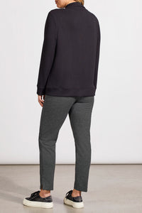 Black Funnel Neck Sweater With Zipper Detail