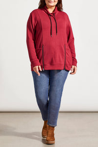 TF- Size Inclusive Bordeaux Funnel Neck Sweater With Zipper Detail