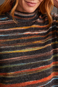 Rust Striped Mock Neck Sweater