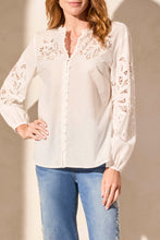 Load image into Gallery viewer, TF- Long Sleeve White Laser Cut Cotton Blouse
