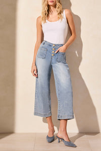 TF- Sanded Blue Pocket Front Wide Leg Pant