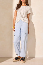 Load image into Gallery viewer, TF- Coco Milk Striped Knot Front Tee
