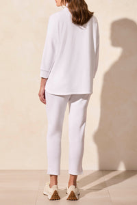 White 1/4 Zip Techno Fabric Dolman Sweater