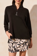 Load image into Gallery viewer, Black 1/4 Zip Techno Fabric Dolman Sweater
