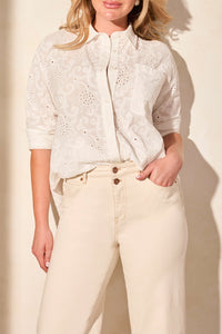 Ecru Wide Leg Cuffed Capris