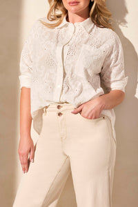 Ecru Wide Leg Cuffed Capris