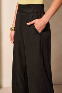 Black Linen Blend Ankle Pant With Side Vent