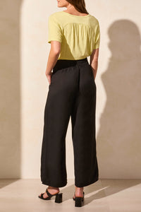 Black Linen Blend Ankle Pant With Side Vent