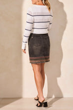 Load image into Gallery viewer, Smoked Grey Embroidered Hem Denim Skort
