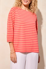Load image into Gallery viewer, Coral Sky Striped Boat Neck 3/4 Sleeve Top
