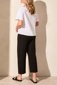 White Cotton Short Sleeve Funnel Neck