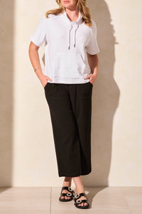 White Cotton Short Sleeve Funnel Neck