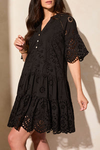 Black Tiered Eyelet Dress