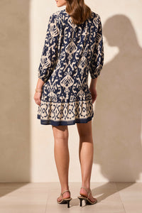 Jet Blue Printed Tiered Dress