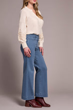 Load image into Gallery viewer, Slate Blue Comfort Stretch Fly Front Wide Leg Pant
