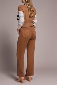 Walnut Comfort Stretch Fly Front Wide Leg Pant