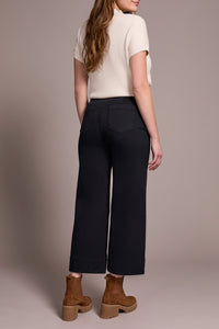 Black High Rise Fly Front Palazzo Pant