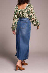 Blue Bliss Flowy Long Denim Skirt