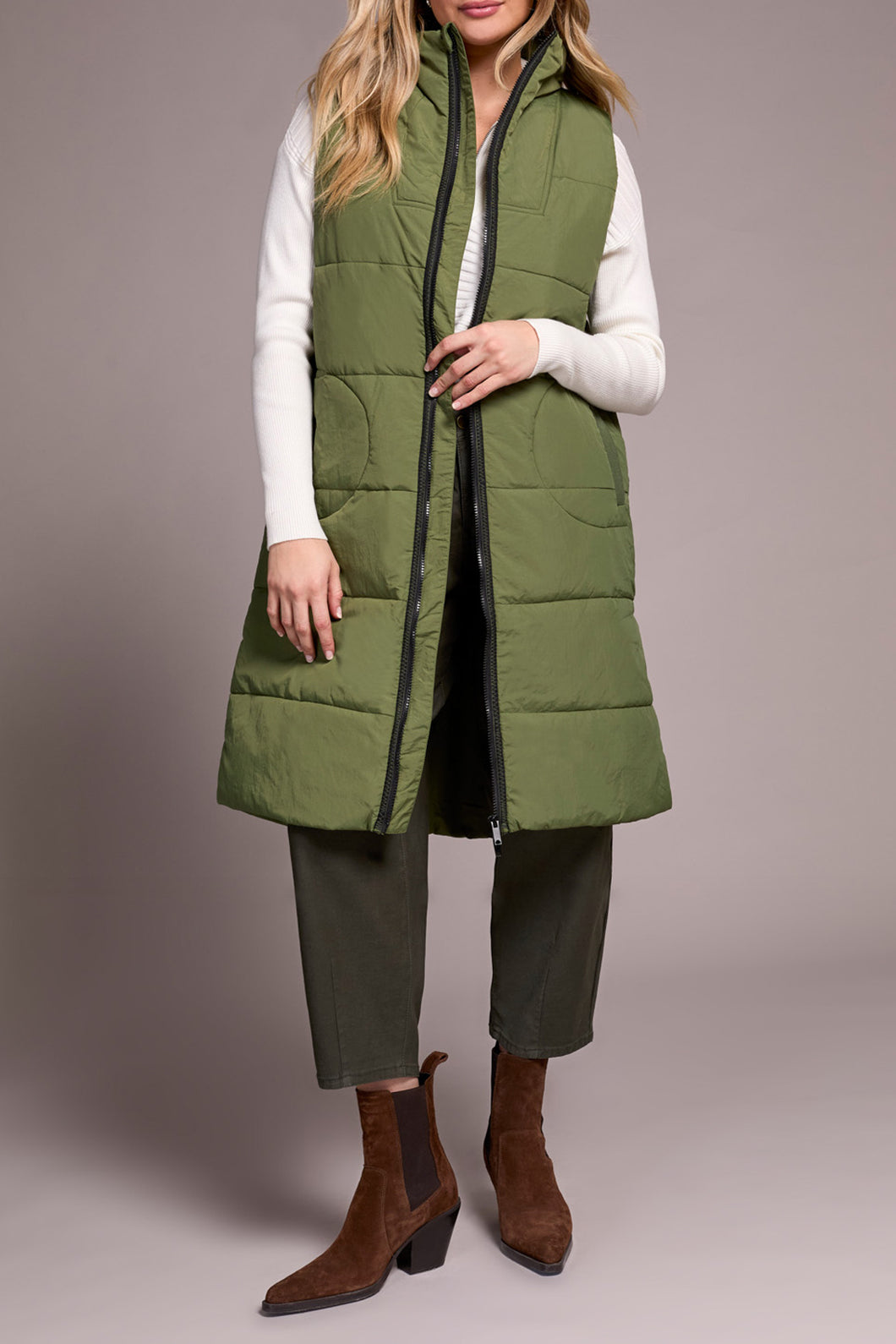 Chive Long Puffer Vest