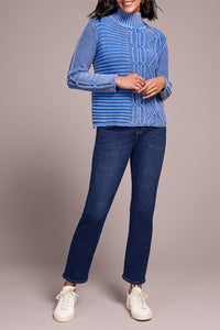 Ultra Blue Cable Knit Cotton Mock Neck Sweater