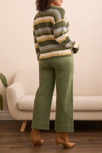 Chive Striped Waffle U-Neck Long Sleeve