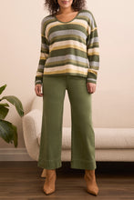 Load image into Gallery viewer, Chive Striped Waffle U-Neck Long Sleeve
