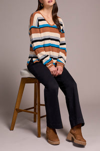 Celestial Striped Waffle U-Neck Long Sleeve