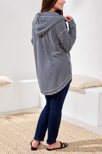 Nautical Striped Hooded Tunic With Drawstrings