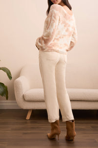 Cream Printed Eyelash V-Neck Sweater