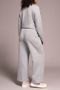 Light Grey Pull On Wide Leg Travel Pant With Front Pleat