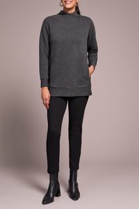 Charcoal Mock Neck Tunic With Invisible Pockets
