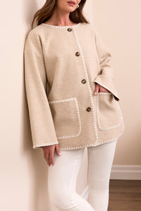 Ice Latte Whipstitch Jacket With Detachable Scarf
