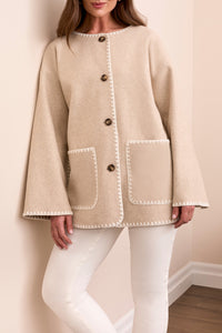 Ice Latte Whipstitch Jacket With Detachable Scarf