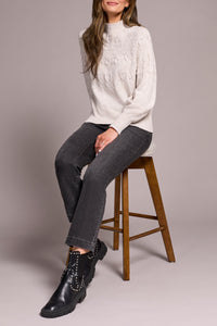 Moonstone Cable Detailed Mock Neck Sweater