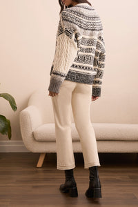 Cream Multi Stitch Button Down Cardigan