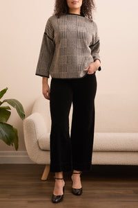 Sandstone Houndstooth Printed Mock Neck Sweater