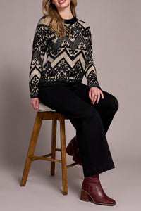 Black & Camel Printed Eyelash Sweater