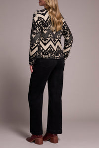 Black & Camel Printed Eyelash Sweater