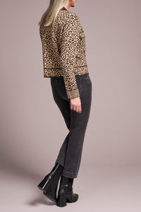 Cheetah Printed Double Knit Collared Cardigan