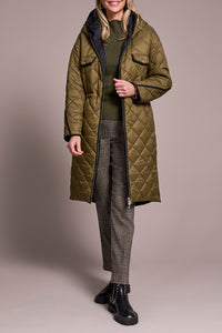 Ivy/Black Reversible Puffer Jacket With Cinch Waist
