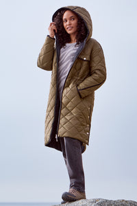 Ivy/Black Reversible Puffer Jacket With Cinch Waist