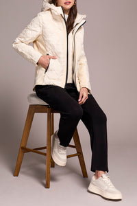 Short Slim Puffer Coat With Detachable Hood In Moonstone