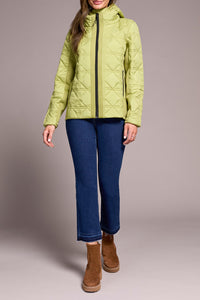 Short Slim Puffer Coat With Detachable Hood In Wasabi