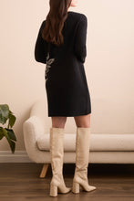 Load image into Gallery viewer, Black Printed Sweater Dress
