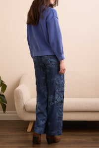 Blue Violet Crew Neck Sweater With Side Slits