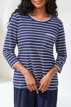 Load image into Gallery viewer, Jet Blue Nautical Striped Whipstitch 3/4 Sleeve
