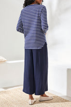 Load image into Gallery viewer, Jet Blue Nautical Striped Whipstitch 3/4 Sleeve
