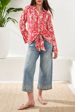 Load image into Gallery viewer, TF- Sangria Printed Front Knot Blouse
