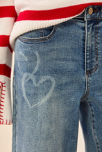 Load image into Gallery viewer, TF- Sophia Faded Heart Printed Straight Leg Denim Jean
